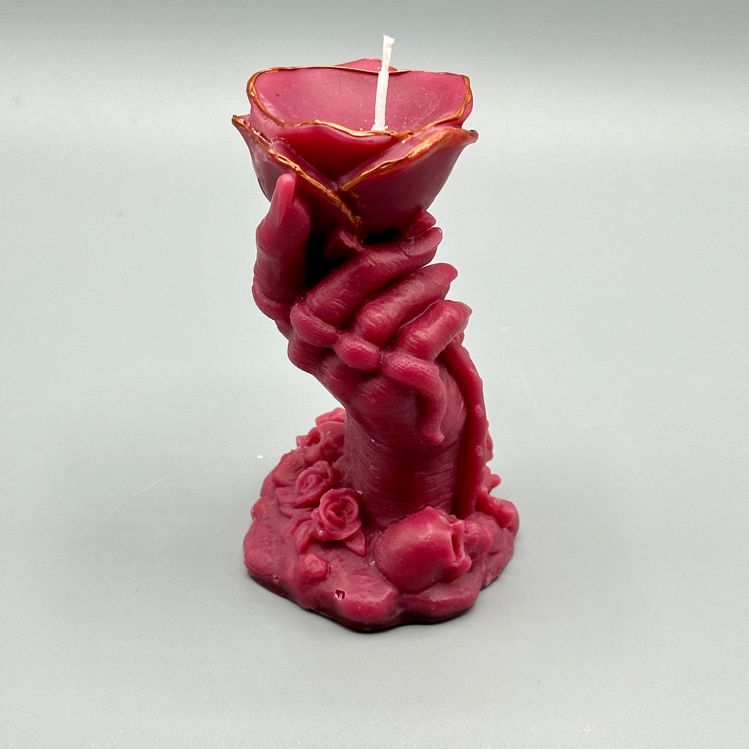 Rose, Snake, and Skulls candle